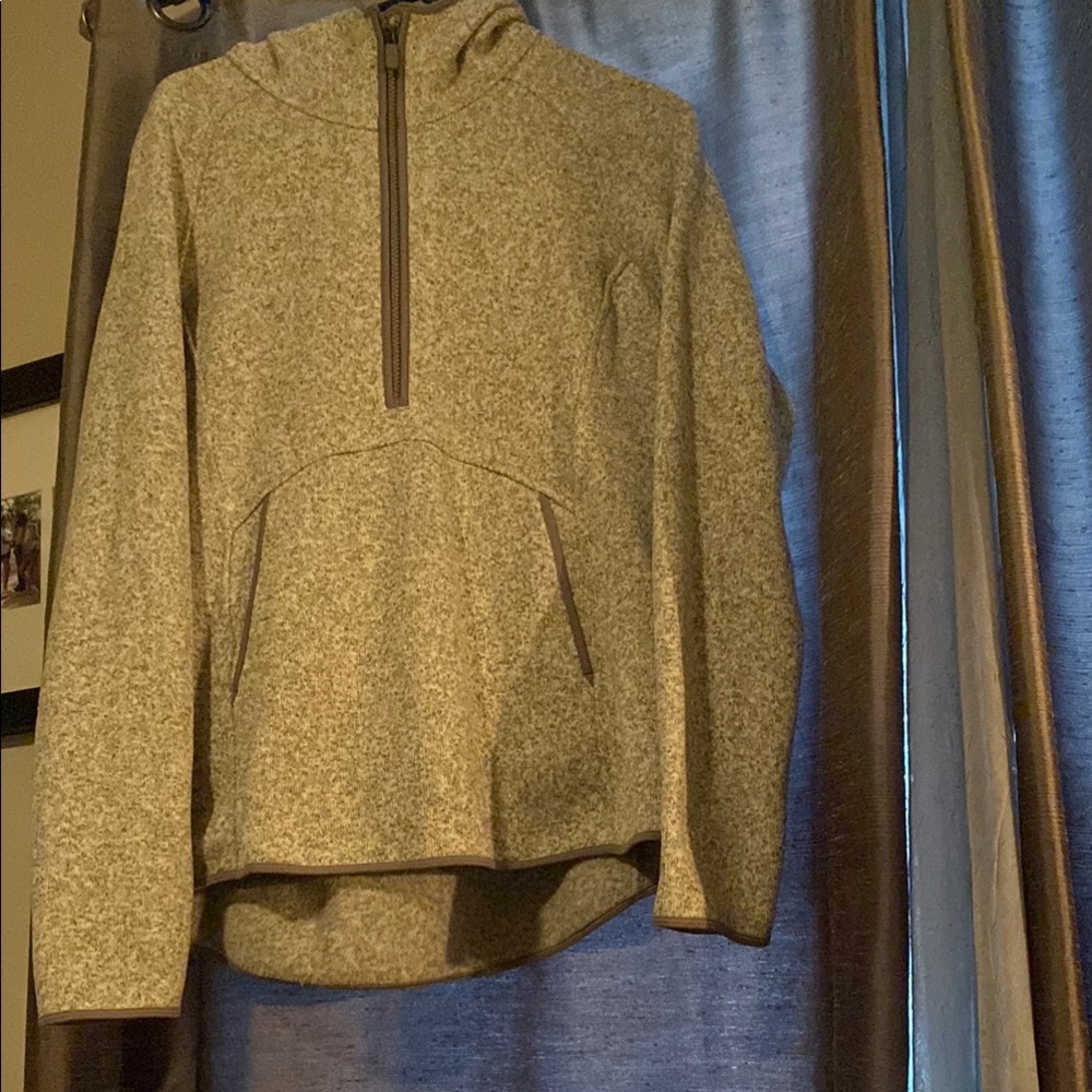 Gray Hooded Pullover with Half-Zip